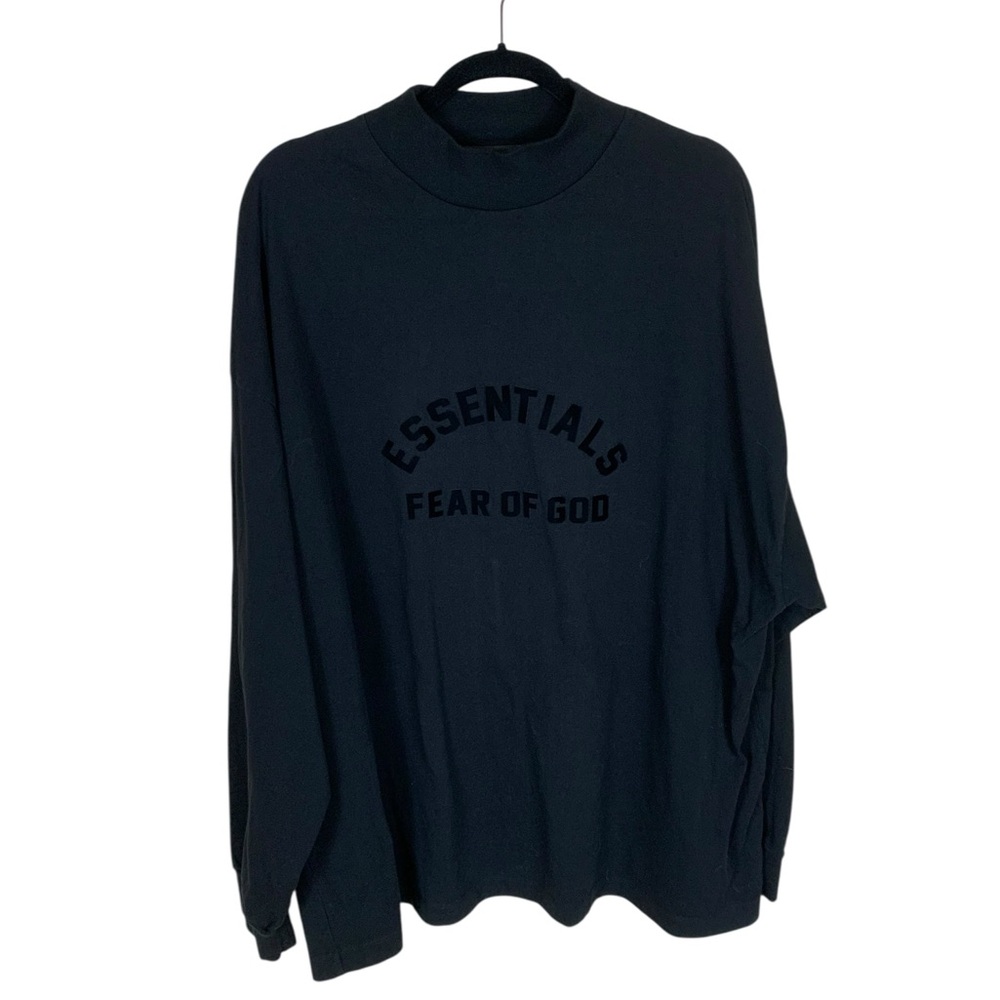 Men's Essentials Fear of God Black Long Sleeve Mock Neck Logo T-Shirt Size L